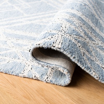 Light Blue Wool Hand-Tufted Geometric Square Rug