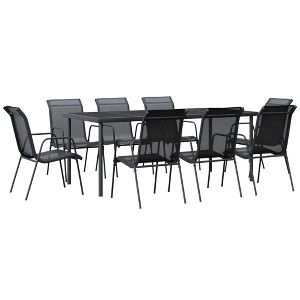 vidaXL Patio Dining Set Outdoor Table and Chair Black Steel and Textilene - 74.8" Table Length 8 Items - 1 of 4