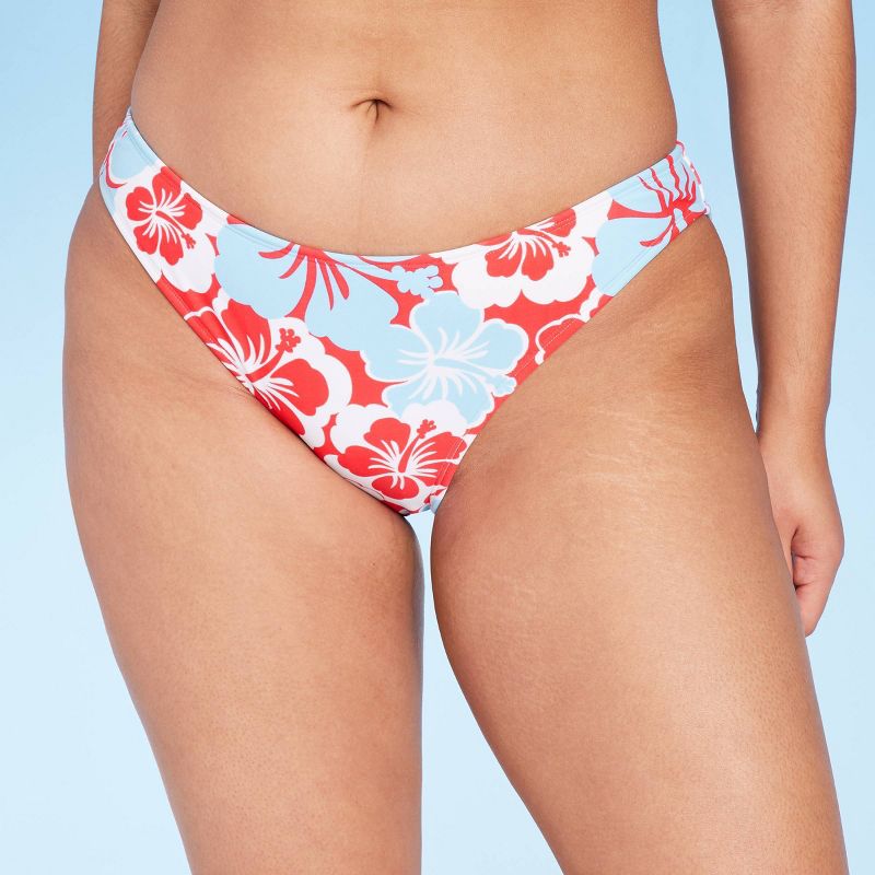Women's Hibiscus Print Low-Rise High Leg Cheeky Bikini Bottom - Wild Fable™ Red/White/Blue, 5 of 7