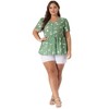 Agnes Orinda Women's Plus Size Floral V Neck Ruffle Hem Button Short Sleeve Peplum Blouses - 3 of 4