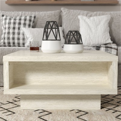 Carmelo 35.4 In. Light Oak Square Wood Top Coffee Table With Storage ...