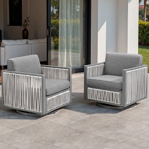 Belord Luxury Patio Swivel Glider Rocking Chairs Set of 2, All Weather Round Wicker Rattan Swivel Chair for Porch - 1 of 4