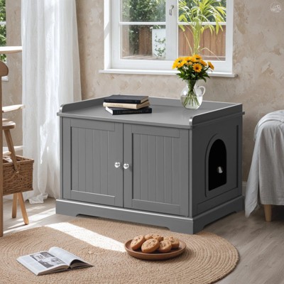 LunaLulinlk Hidden litter box with removable partition, enclosed cat toilet furniture, gray