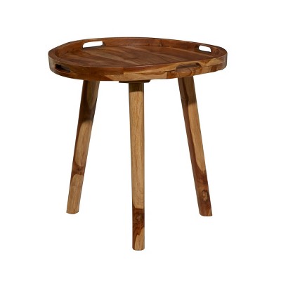 Elegant Round Teak Wood Side Table with Tripod Base - 25" Brown