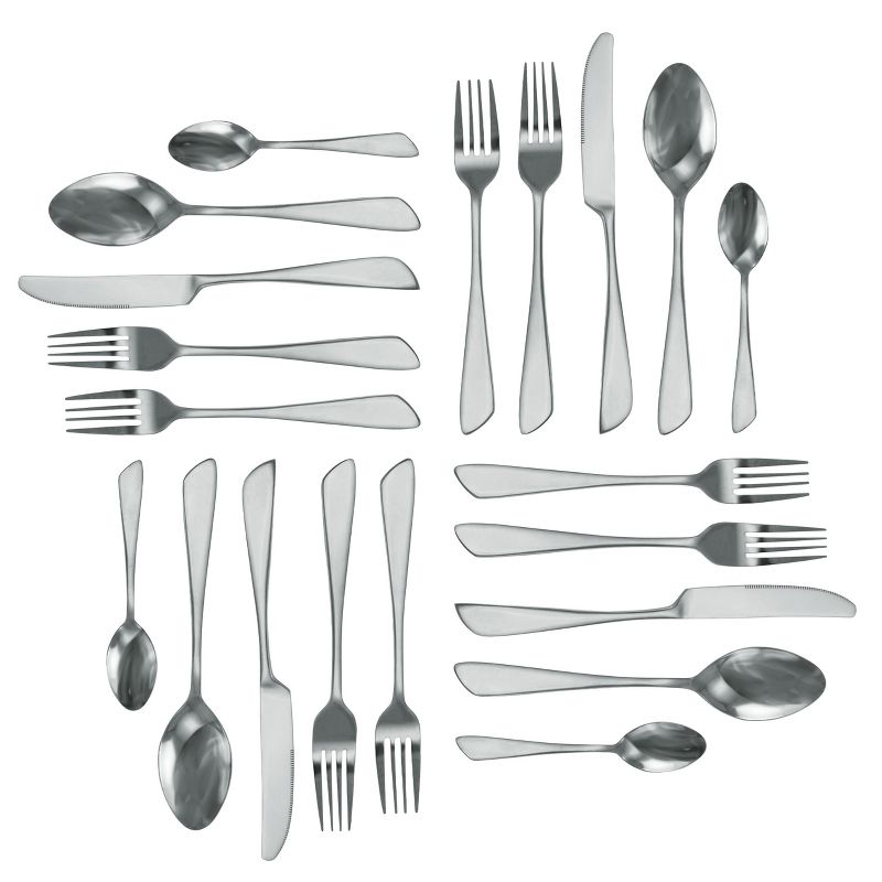 MegaChef Gibbous 20 Piece Flatware Utensil Set, Stainless Steel Silverware Metal Service for 4 in Silver, 4 of 8