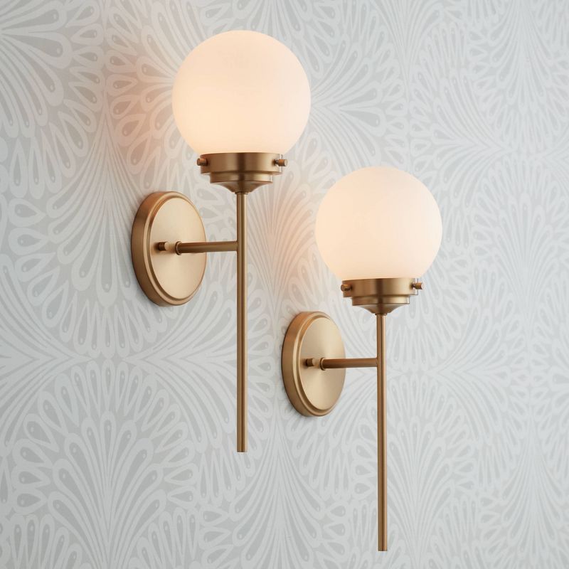 360 Lighting Ayva Modern Wall Light Sconces Set of 2 Shining Brass Hardwire 6" Fixture White Glass Globe Shade for Bedroom Bathroom Vanity Reading, 2 of 9