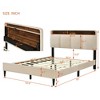 Queen/Full Size Upholstered Wooden Platform Bed Frame with Storage Headboard, Sensor Light and Sockets&USB Ports 4Q -ModernLuxe - 3 of 4