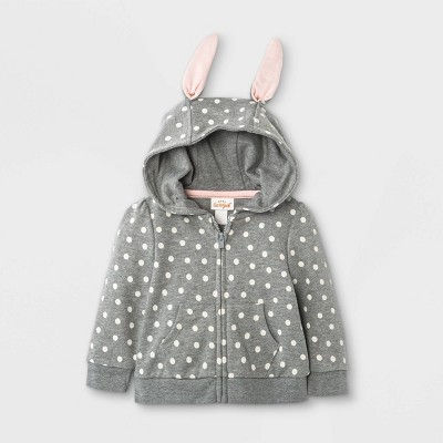 Image of Baby Girls' Bunny Zip-Up Hoodie - Cat & Jack™ Gray 18M