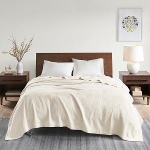 100% Cotton Ultra Soft Solid Bed Blanket, Waffle Weave Lightweight Breathable Blanket for Hot Season - 1 of 4