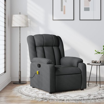 vidaXL Massage Recliner Chair-Elderly Seating-Lounge Armchair-Dark Gray Fabric-Manual Tilt-Usb Vibration Massage-Side Pocket