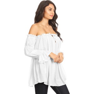 Anna-Kaci Women's Semi Sheer Boho Off The Shoulder Layering Top - 1 of 4