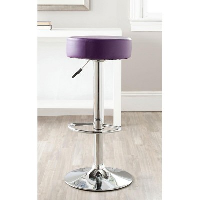 Transitional Chrome and Purple Leather Adjustable Swivel Bar Stool