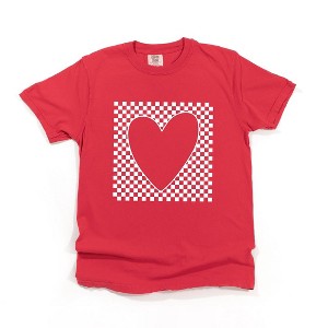 Simply Sage Market Women's Checkered Heart Cut Out Short Sleeve Garment Dyed Tee - 1 of 4