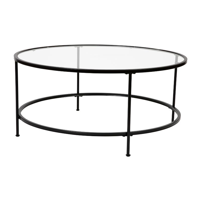 Merrick Lane Round Glass Coffee Table Set - 3 Piece Glass Table Set with Metal and Vertical Legs, 4 of 16