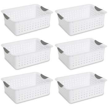 Sterilite Ultra Ventilated Open Top Plastic Storage Organizer Basket with Gray Contoured Carrying Handles