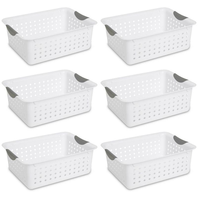 Sterilite Ultra Ventilated Open Top Plastic Storage Organizer Basket with Gray Contoured Carrying Handles, 1 of 8