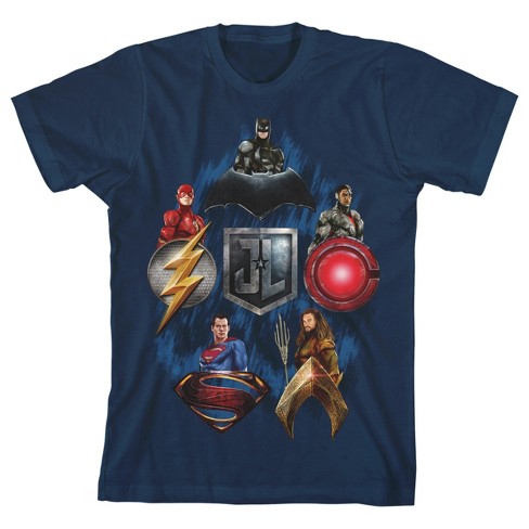 Justice League Movie Heroes And Emblems Boy's Navy T-shirt : Target