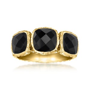 Ross-Simons Bezel-Set Onyx 3-Stone Ring in 18kt Gold Over Sterling - 1 of 4