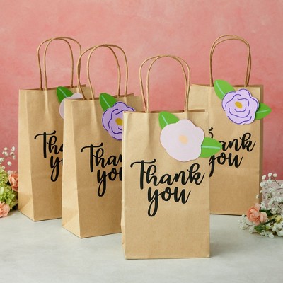 Brown Kraft Paper Thank You Gift Bags with Handles, 100-Pack