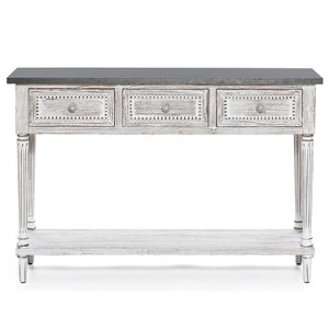 LuxenHome Distressed White Wood and Metal 3-Drawer 1-Shelf Console and Entry Table Off-White - 1 of 4