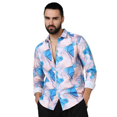 Campus Sutra Men Men's Sky Blue & Ivory White Marble Shirt