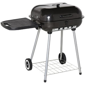 Kumasinova 21" Portable Charcoal Grill with Wheels, Bottom Shelf, Adjustable Vents on Lid, BBQ Smoker for Picnic Camping Backyard Cooking, Black - 1 of 4