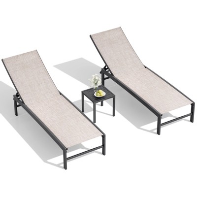 Crestlive Products Chaise Lounge Chair Outdoor Set of 2 Adjustable 5 Positions Pool Tanning Recliner Outdoor Lounge Furniture