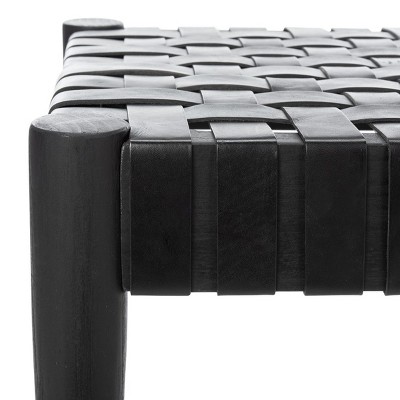 Amalia Mindi Wood and Woven Leather Entryway Bench