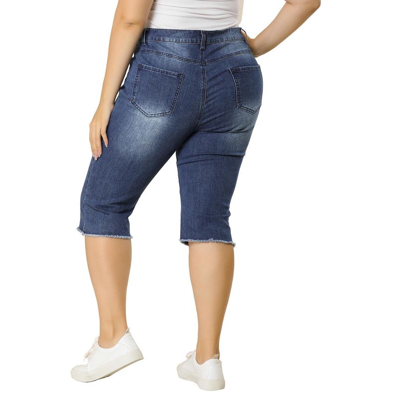 Agnes Orinda Women's Plus Size Capri Ripped Slash Pocket Raw Hem Slim Casual Jean Shorts, 5 of 7