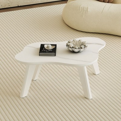 NicBex Cream White Coffee Table with Cloud Shape,Funky Minimalist Tea Table,Center Table for Living Room