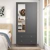 Armoire Closet With 2 Drawers, Wardrobe With Mirror Door And Hanging Rod, Metal Wardrobe For Closet With Magnetic Door-Cuddlewood - 2 of 4