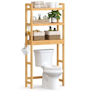 SONGMICS Over The Toilet Storage, 3-Tier Over Toilet Bathroom Organizer with Adjustable Shelf, Fit Most Toilets, Natural - 1 of 4