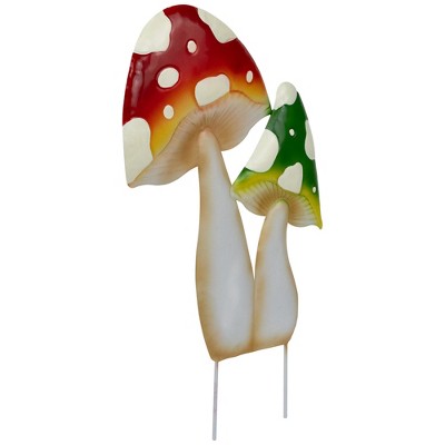 16" Red and Green Metal Mushroom Yard Stake