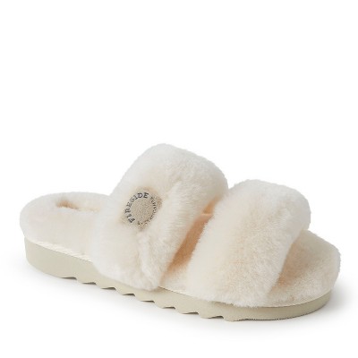 Fireside by Dearfoams Women's Benalla Genuine Shearling Double Band Fuzzy Slide Slipper