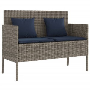 vidaXL Outdoor Patio Bench with Storage and Cushions - Gray Poly Rattan, Powder-Coated Steel Frame, Navy Blue Polyester Cover - 1 of 4