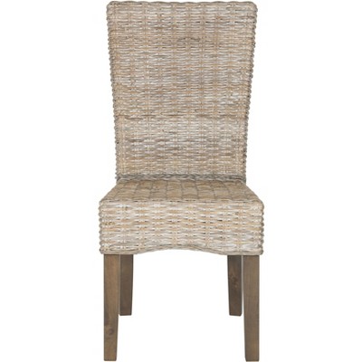 White Washed Rattan Cane Transitional Side Chair