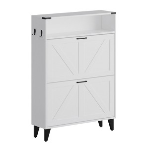 CuisinSmart, Shoe Cabinet with 2 Flip Drawers, Narrow Freestanding Shoe Storage Cabinet for Foyer, Hallway, Shoe Rack, White - 1 of 4