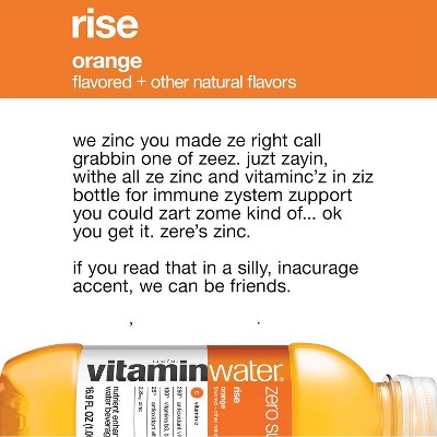 Vitaminwater Zero Rise, Electrolyte Enhanced Water W Vitamins, Orange Drinks, 16.9 Fl Oz (Pack of 24)