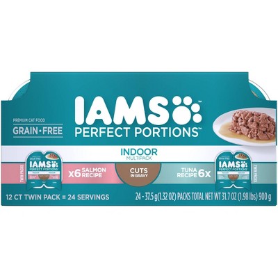 Iams Perfect Portions Grain Free Indoor Cuts In Gravy Salmon & Tuna Recipes Premium Wet Cat Food - 2.6oz/12ct Variety Pack