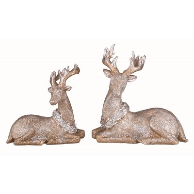 Transpac Resin Gold Christmas Glitter Sitting Reindeer Set of 2