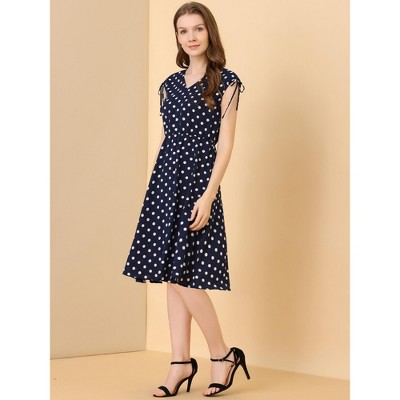 Женские платья INSPIRE CHIC Women's V-Neck Sleeveless Polka Dots Dress Medium Dark Blue — фото 2