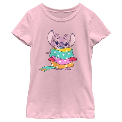 Girl's Lilo & Stitch Angel It's My Birthday Graphic Tee Light Pink Large 