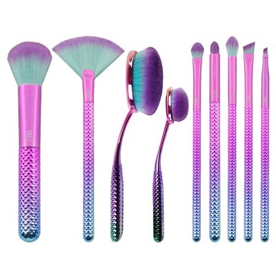 MODA Brush Prismatic Deluxe Gift 10pc Makeup Brush Set with Holographic Zip Case, Includes - Foundation, Contour, and Multi-Purpose Powder