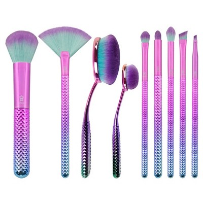MODA Brush Prismatic 10pc Deluxe Gift Makeup Brush Set with Holographic Zip Case, Includes - Foundation, Fan, Eye Shader, and Angle Eyeliner Brushes