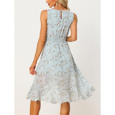 Женские платья INSPIRE CHIC Women's Summer Ruffle High Low Hem Round Neck Keyhole Back Sleeveless Dress X-Small Light Blue — фото 7