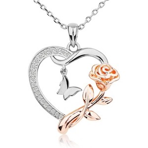 Sterling Silver/14k Gold Plated/Rose Gold CZ Romantic Rose and Butterfly Jewelry - 1 of 4