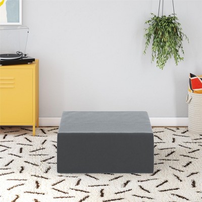 Medium Gray Velvet Rectangular Pouf Ottoman