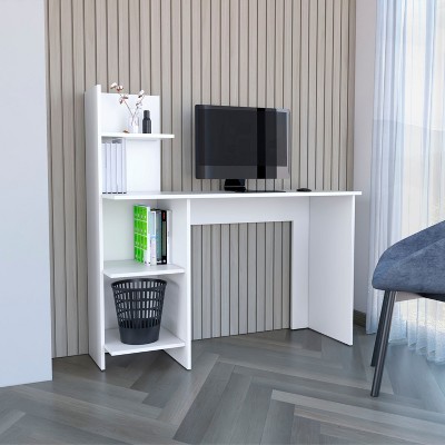 NicBex Home Office Desk 47.2" W Modern Writing Desk with 4-Tier Open Storage Bookshelves and Wooden Frame for Office, Study, Living Room