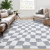 2 x 6 ft Polyester Dark Blue Rectangular Hallway Entryway Bathroom Kitchen Geometric Checkered Modern Machine Washable Runner Rug - 3 of 4