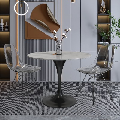 Verve 36" Round Sintered Stone Table with Black Steel Base